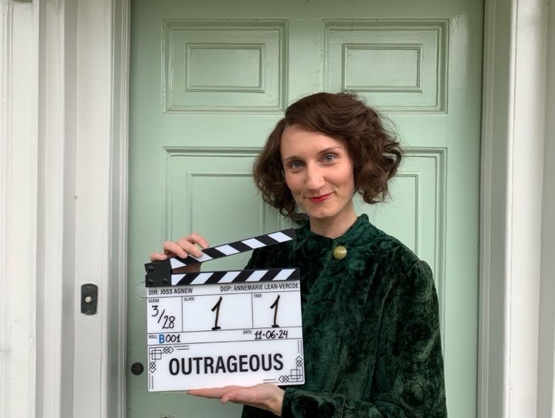 Bessie Carter on the set of Outrageous