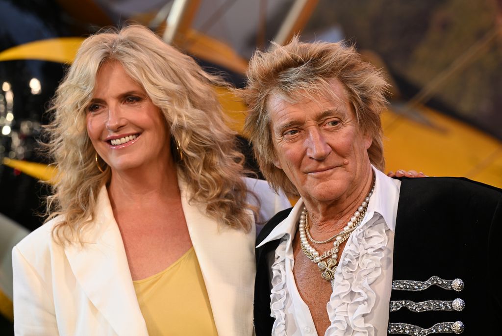 LONDON, ENGLAND - MAY 15: Penny Lancaster and Rod Stewart  attend the Global Premiere Red Carpet in support of "Mission: Impossible - The Final Reckoning" at Leicester Square on May 15, 2025, in London, England. (Photo by Jeff Spicer/Getty Images for Paramount Pictures)