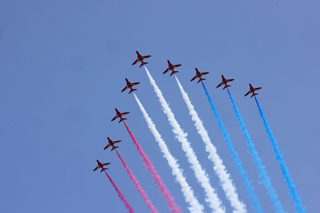 The Red Arrows flypast during Trooping The Colour 2025 