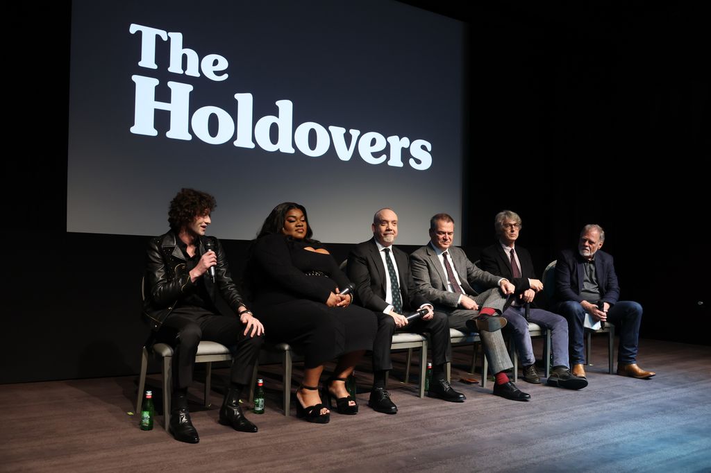 Dominic Sessa, Da'Vine Joy Randolph, Paul Giamatti, Writer/Producer David Hemingson, Director Alexander Payne and moderator Taylor Hackford speak at a special screening of Focus Features' "The Holdovers" at The London West Hollywood at Beverly Hills on November 17, 2023 in West Hollywood, California.