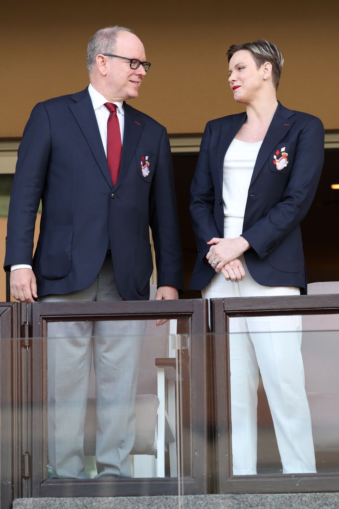 Prince Albert II of Monaco and Princess Charlene of Monaco attend the Sainte Devote Rugby Tournament on April 22, 2023 