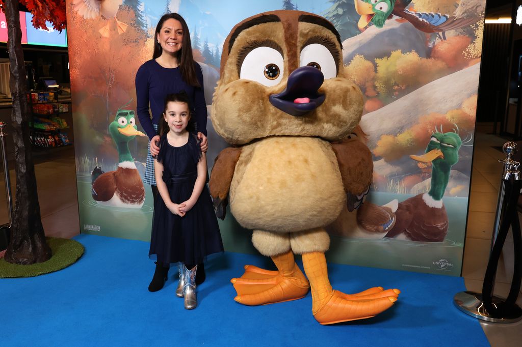 The mother-daughter duo posed alongside the film's sweet duck, Gwen