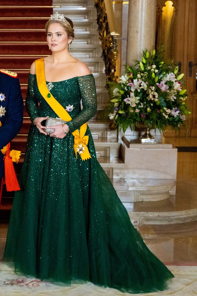 Princess Catharina-Amalia wearing green glittery gown