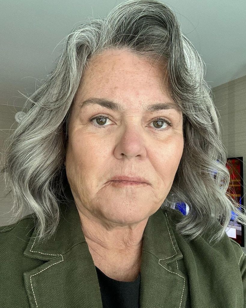 Rosie O'Donnell with grey curls 