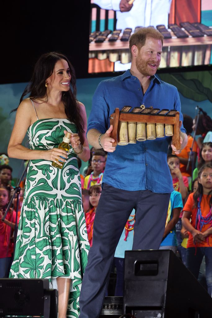 Meghan, Duchess of Sussex and Prince Harry, Duke of Sussex are seen onstage at the Petronio Music Festival during the Duke and Duchess of Sussex Colombia visit on August 18, 2024 in Cali, Colombia.  (Photo by Eric Charbonneau/Archewell Foundation via Getty Images)