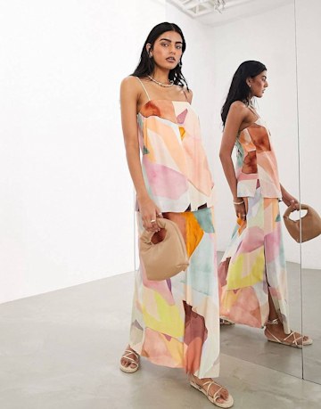  longline cami & maxi skrit co-ord in abstract crystal print