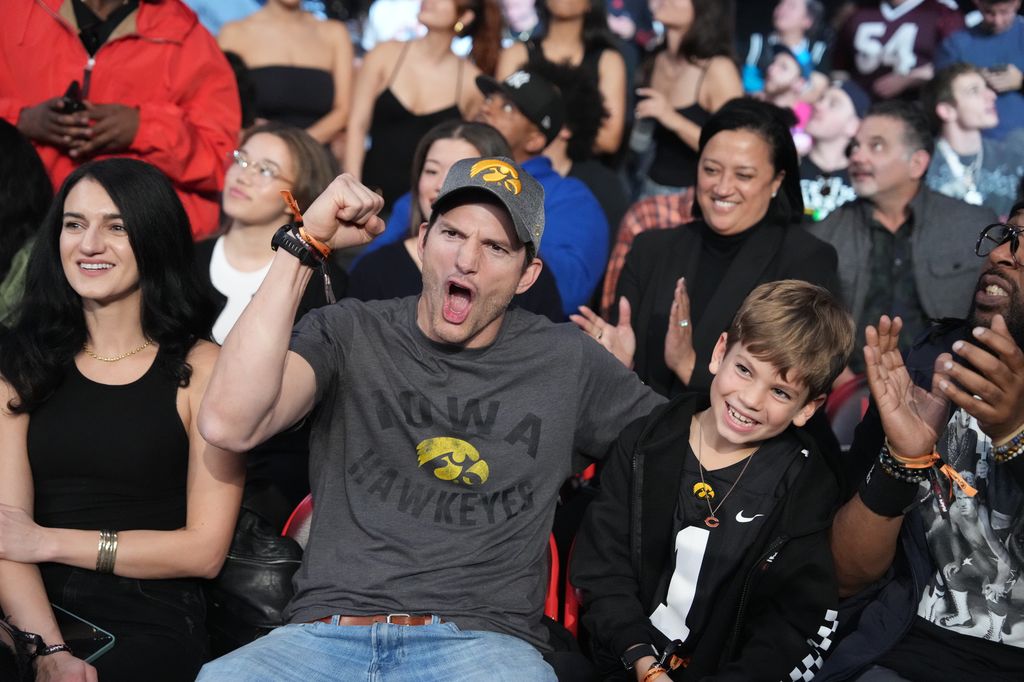 Ashton Kutcher attends Monday Night RAW at Intuit Dome on January 6, 2025 in Inglewood, California