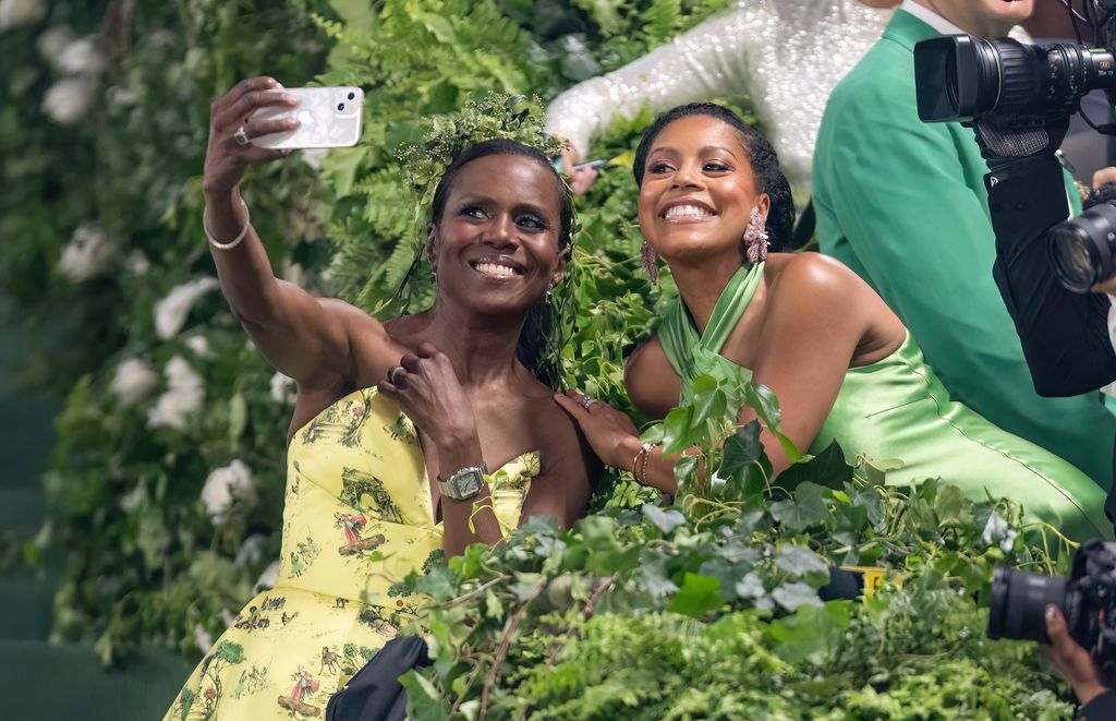 Deborah Roberts and Sheinelle Jones attend the 2024 Met Gala Celebrating "Sleeping Beauties: Reawakening Fashion" at The Metropolitan Museum of Art on May 06, 2024 in New York City
