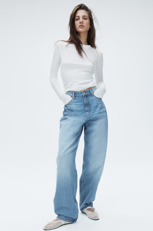 h and m high rise barrel jeans.