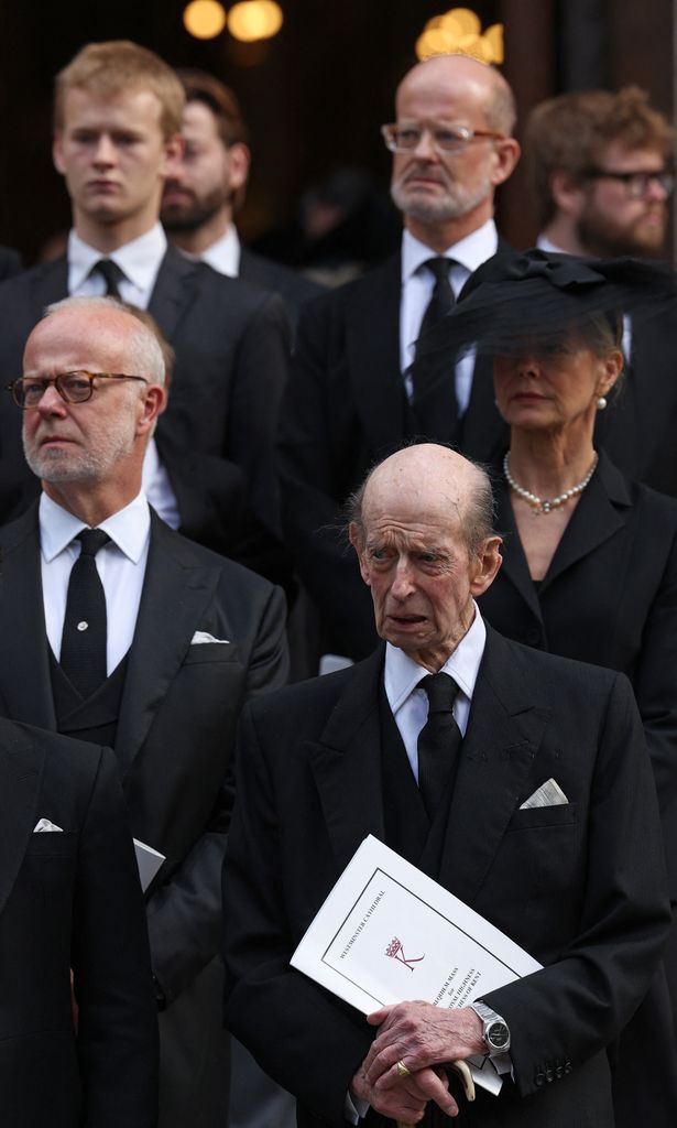 Britain's Prince Edward, Duke of Edinburgh (bottom R) leaves following a Requiem Mass, a Catholic funeral service, for the late Katharine, Duchess of Kent, at Westminster Cathedral in London on September 16, 2025. Britain's Duchess of Kent, known for her links to the Wimbledon tennis tournament and for anonymously teaching music at a primary school. The duchess, a talented pianist, organist and singer, was born Katharine Worsley into an aristocratic family in Yorkshire, northern England. (Photo by Adrian Dennis / AFP) (Photo by ADRIAN DENNIS/AFP via Getty Images)          