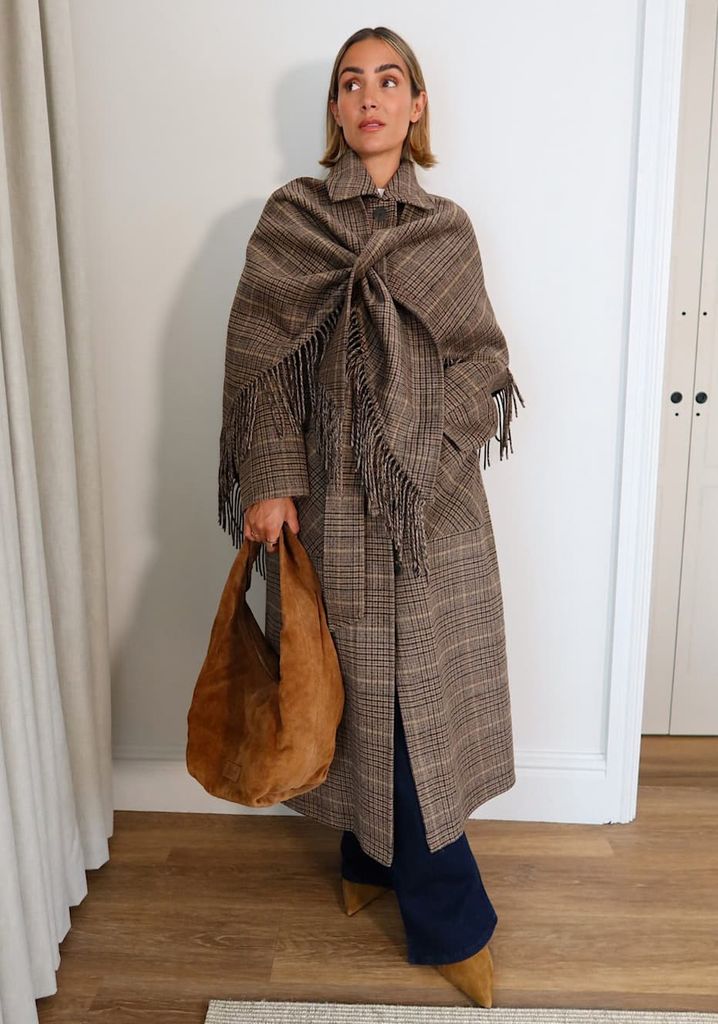 Frankie styled her River Island suede boots with a stylish scarf coat