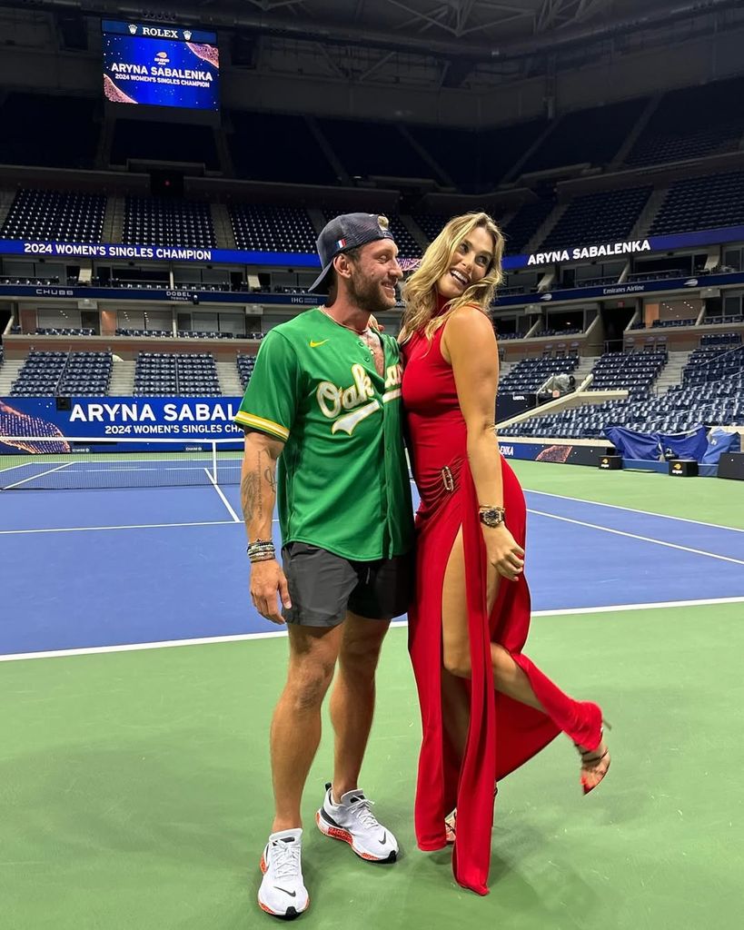 aryna sabalenka red dress tennis court boyfriend georgios frangulis