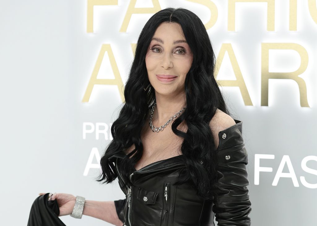 Cher looks cool in a leather dress at an event