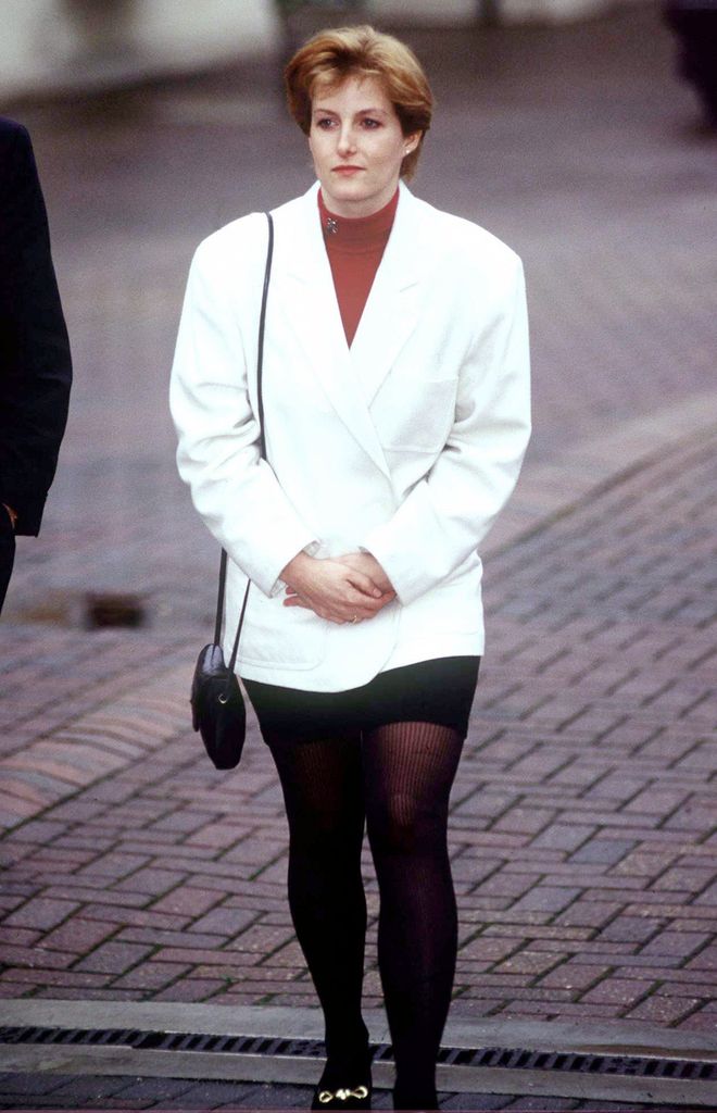 Sophie Rhys-Jones in a white blazer and mini skirt in 1993