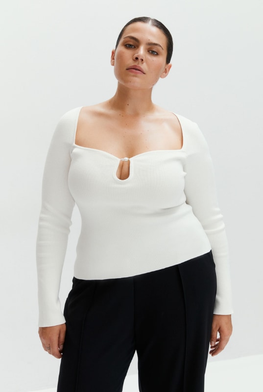 h and m plus-size cream top bead detailing