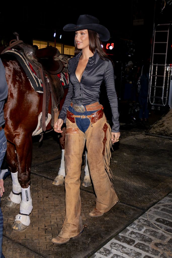 She was later spotted in the Meatpacking District sporting suede slacks