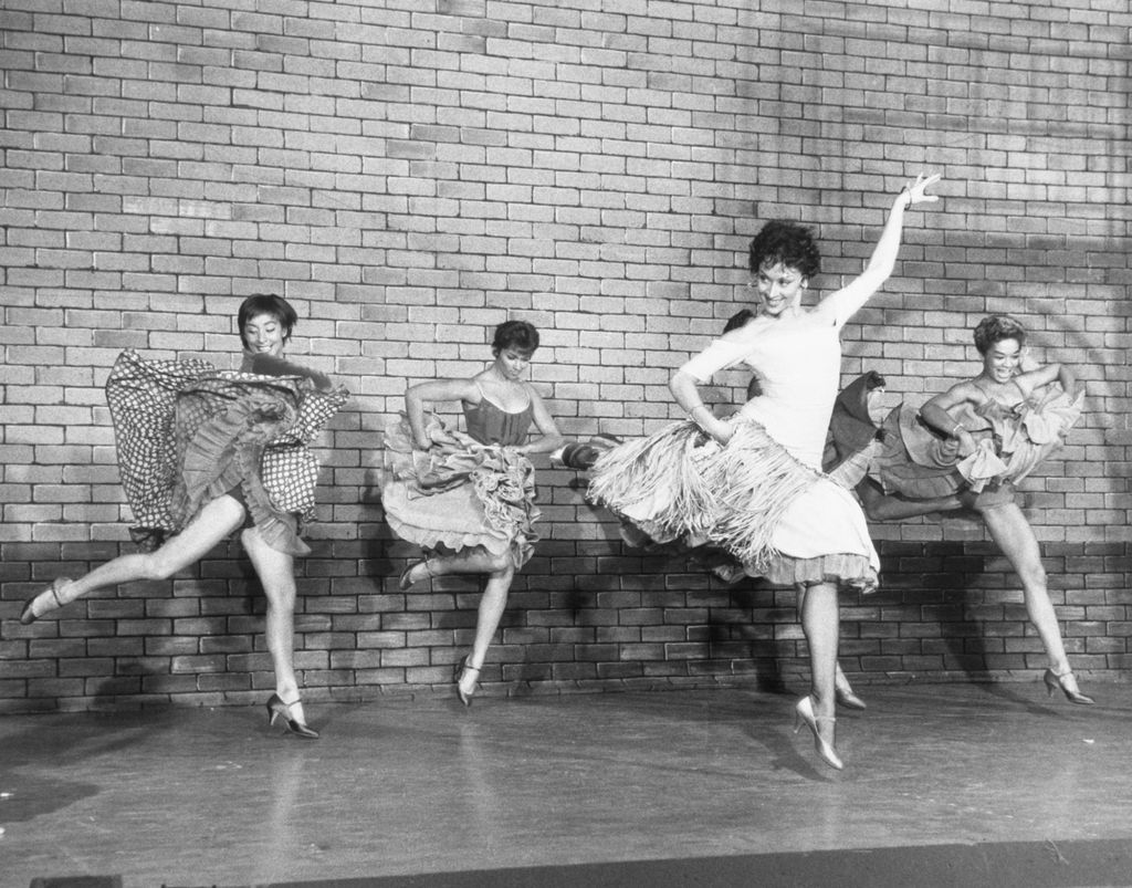Scene from the Broadway musical "West Side Story," L-R: Lynn Ross, unnamed actress, Chita Rivera, and Carmen Guitterez. Undated photo.