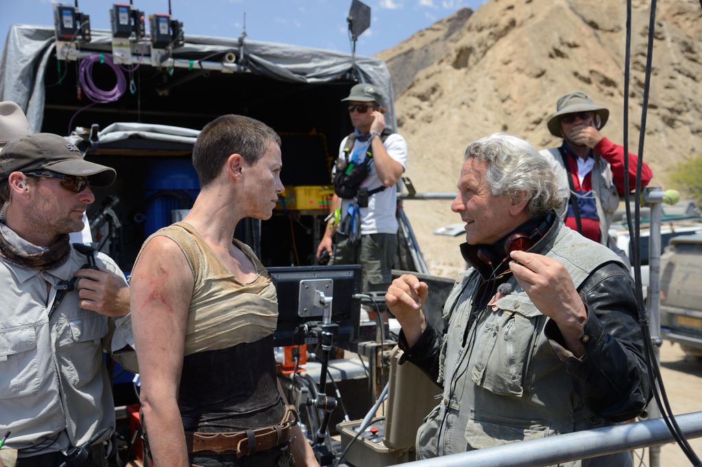 Charlize Theron with George Miller on the set of Mad Max: Fury Road 