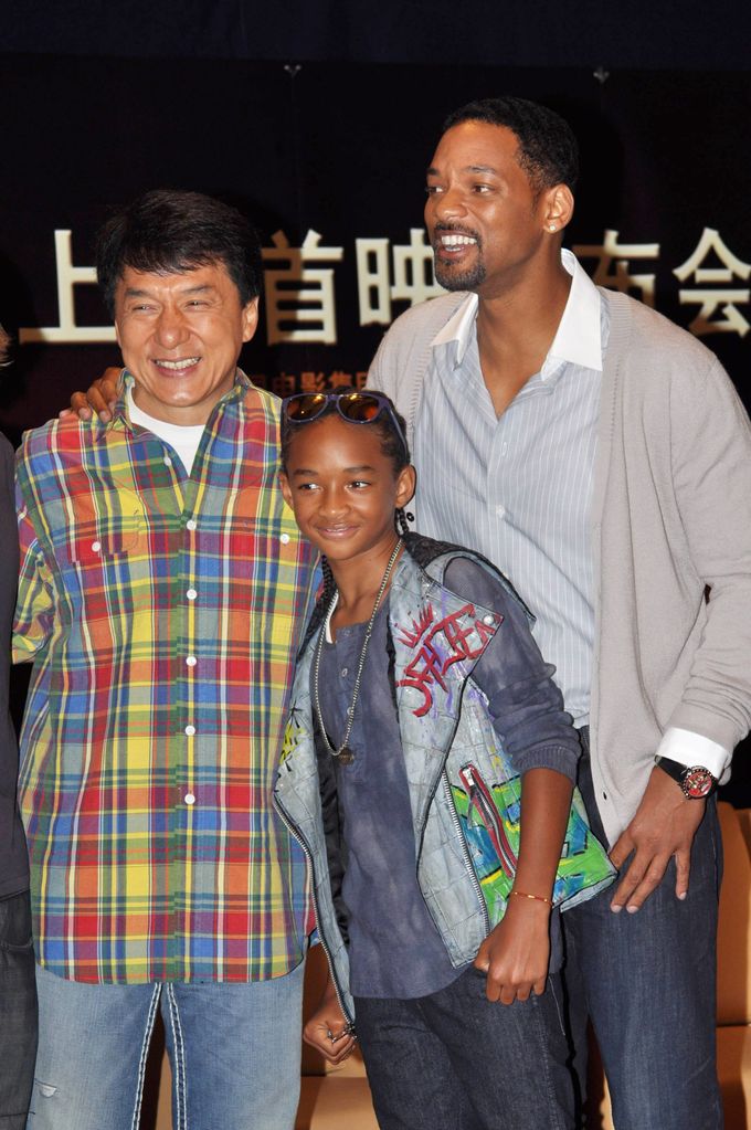 Jackie Chan Will Smith and his son Jaden Smith attend the premiere of the "The Karate Kid" on June 18, 2010 in Shanghai, China