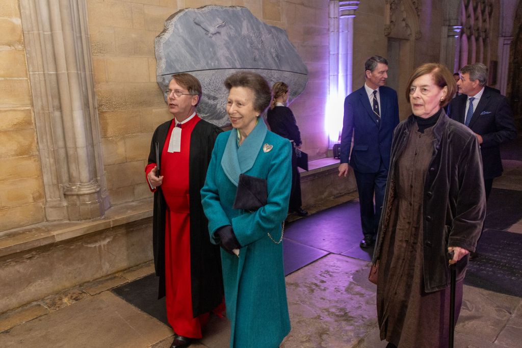 Princess Anne at westminster abbey in teal coat
