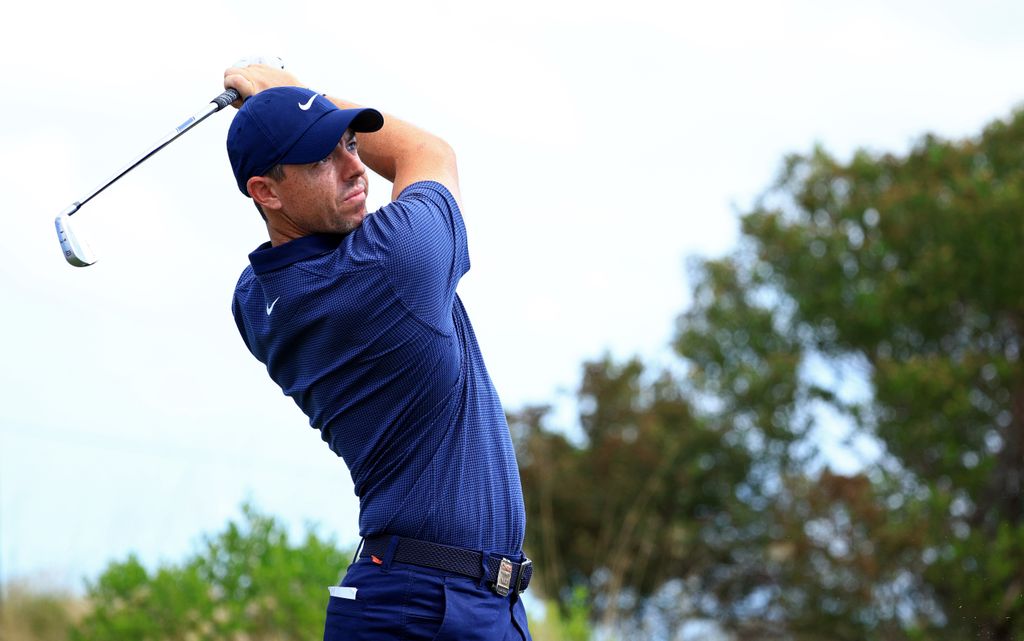 Rory McIlroy hits his tee shot on the second hole during the third round of the Hero World Challenge at Albany Golf Course 