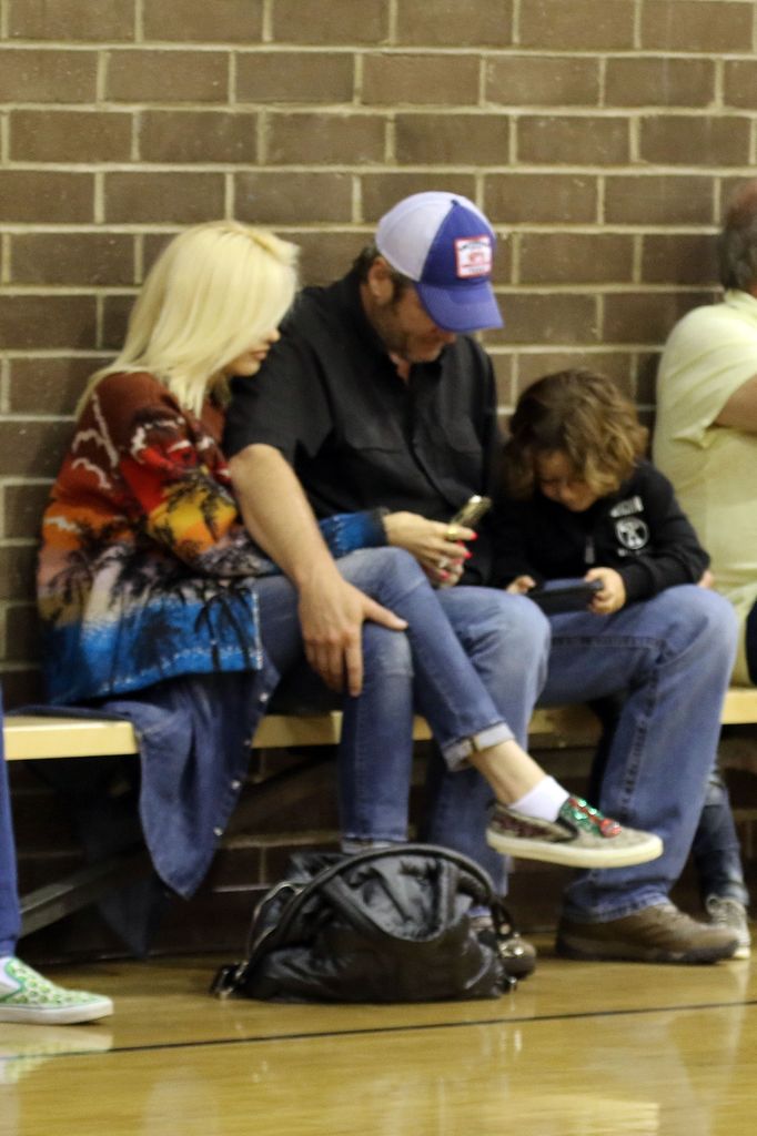 Gwen Stefani seen at her son Zuma's basketball game, sitting alongside Blake Shelton and youngest son Apollo in 2018 