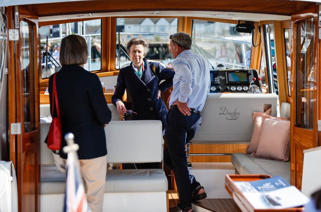 Princess Anne in a fitted blazer on boat