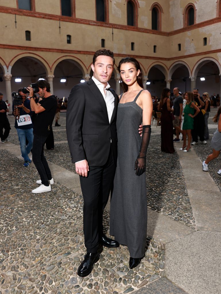 Ed Westwick and Amy Jackson attend the Alberta Ferretti fashion show during the Milan Fashion Week Womenswear Spring/Summer 2024 on September 20, 2023 in Milan, Italy. (Photo by Arnold Jerocki/Getty Images)
