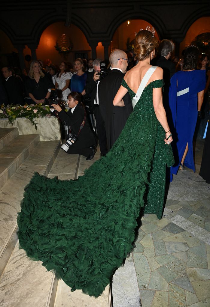 Princess Madeleine's gown with a dramatic train from the back