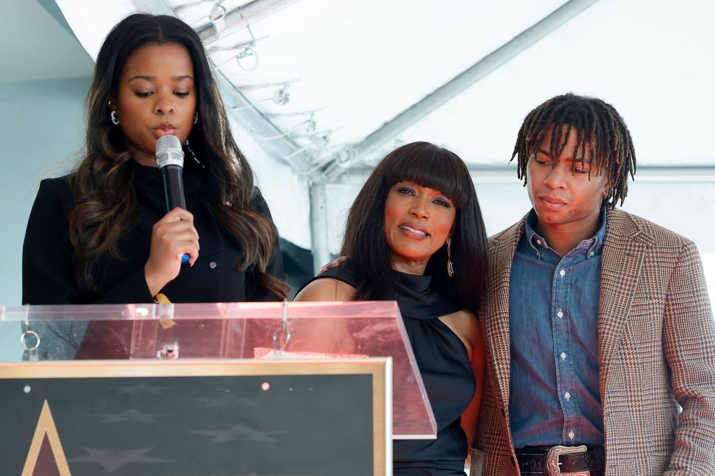 Bronwyn Golden Vance, Angela Bassett and Slater Josiah Vance speak onstage during The Hollywood Walk of Fame Star Ceremony for Courtney B. Vance on December 16, 2025 in Hollywood, California.