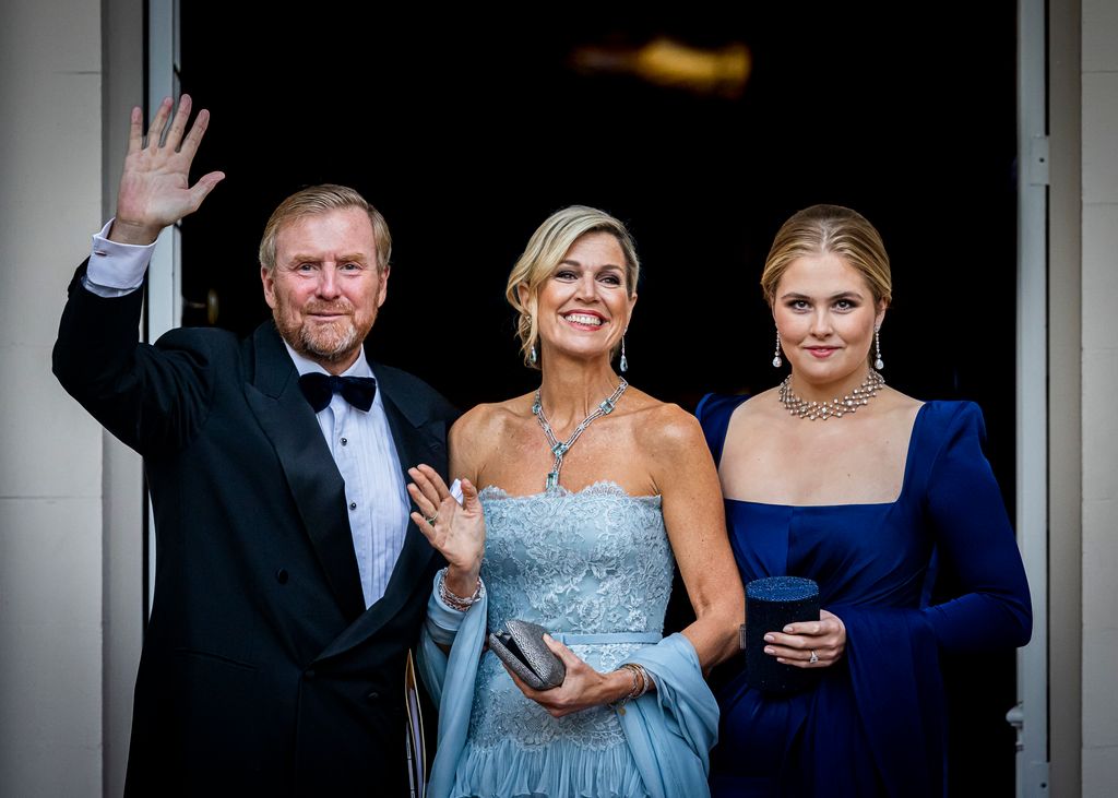 King Willem-Alexander, Queen Maxima and Princess Amalia waving