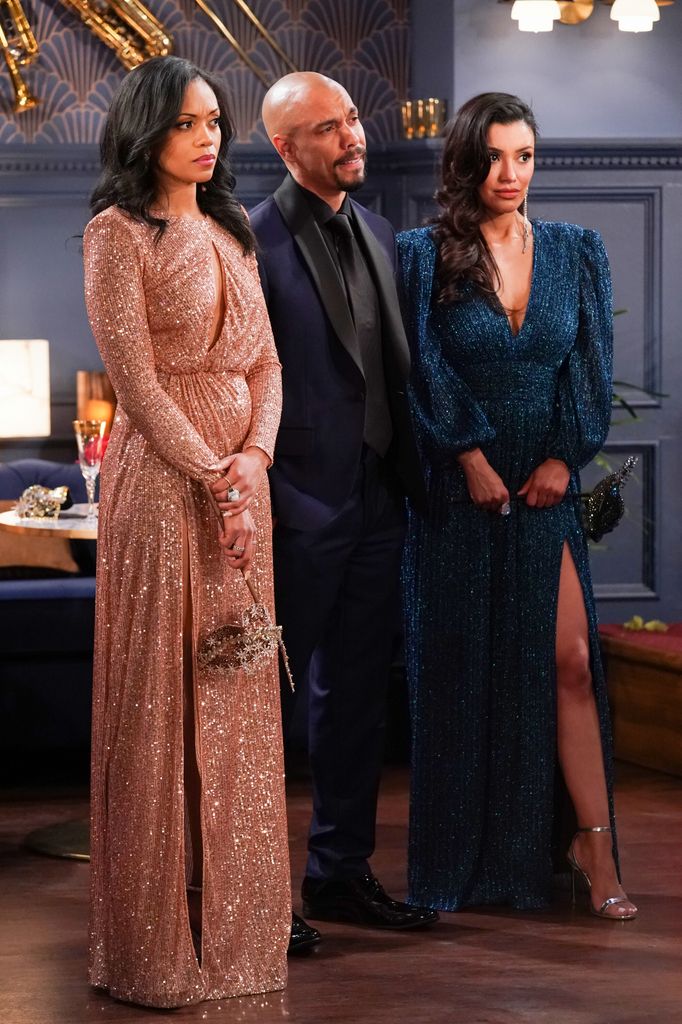 Mishael Morgan as Amanda Sinclair, Bryton James as Devon Hamilton and Zuleyka Silver as Audra Charles in The Young and The Restless