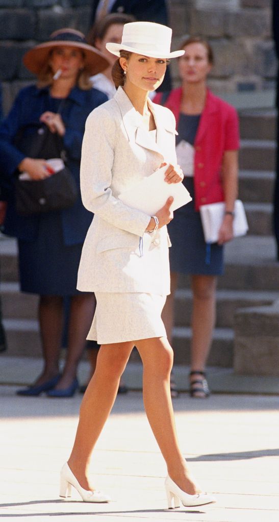 Crown Princess Victoria in white skirt suit and top hat