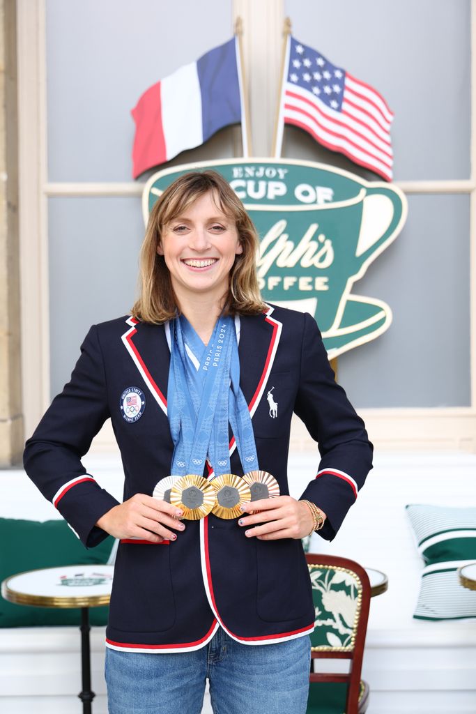 Olympian Katie Ledecky poses for a photo at the USA House at Paris 2024 on August 07, 2024 in Paris, France