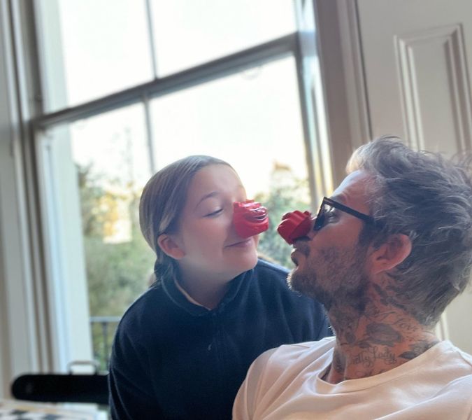 david beckham and daughter harper at home red nose day