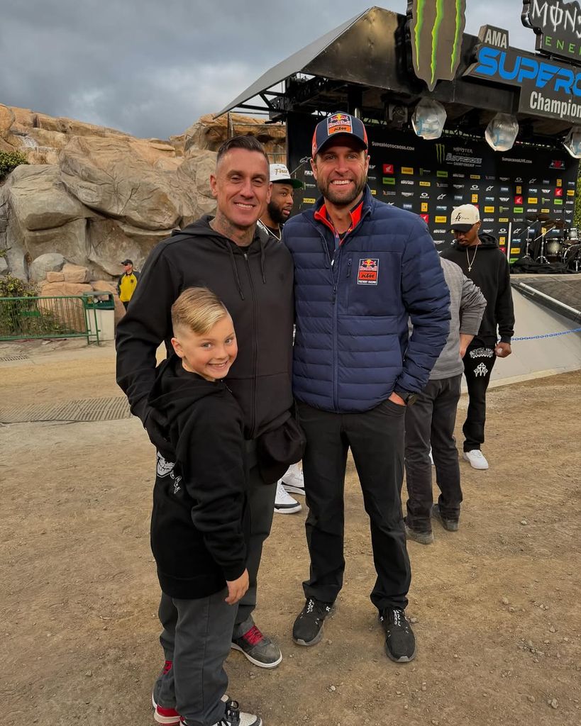 Pink and Carey Hart's son Jameson poses for a photo from a day at the BMX track with his father, shared on Instagram