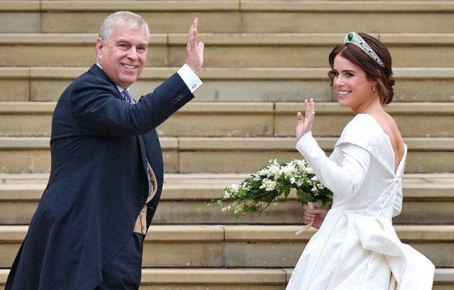 princess eugenie wedding prince andrew waving