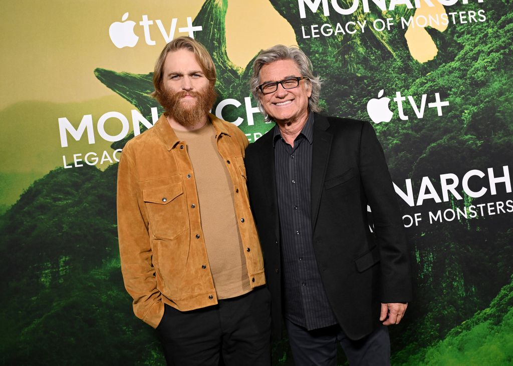Wyatt Russell and Kurt Russell attend Apple TV+ New Series "Monarch: Legacy of Monsters" Photo Call together