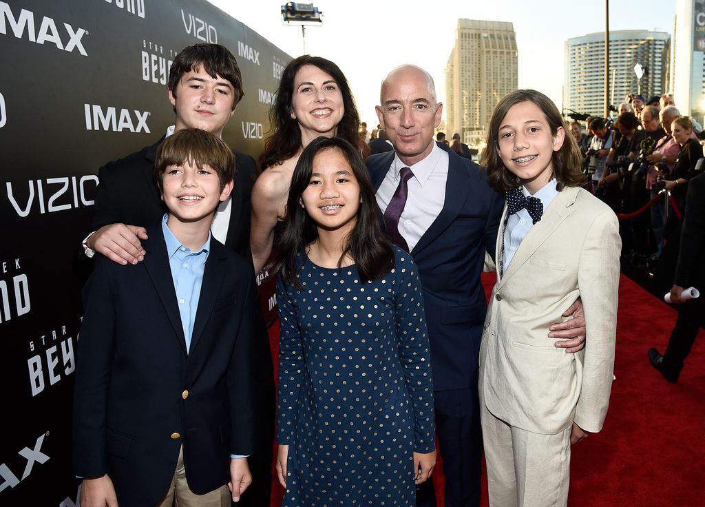Jeff Bezos and MacKenzie Scott with their four kids at the 'Star Trek Beyond' film premiere, July 20, 2016