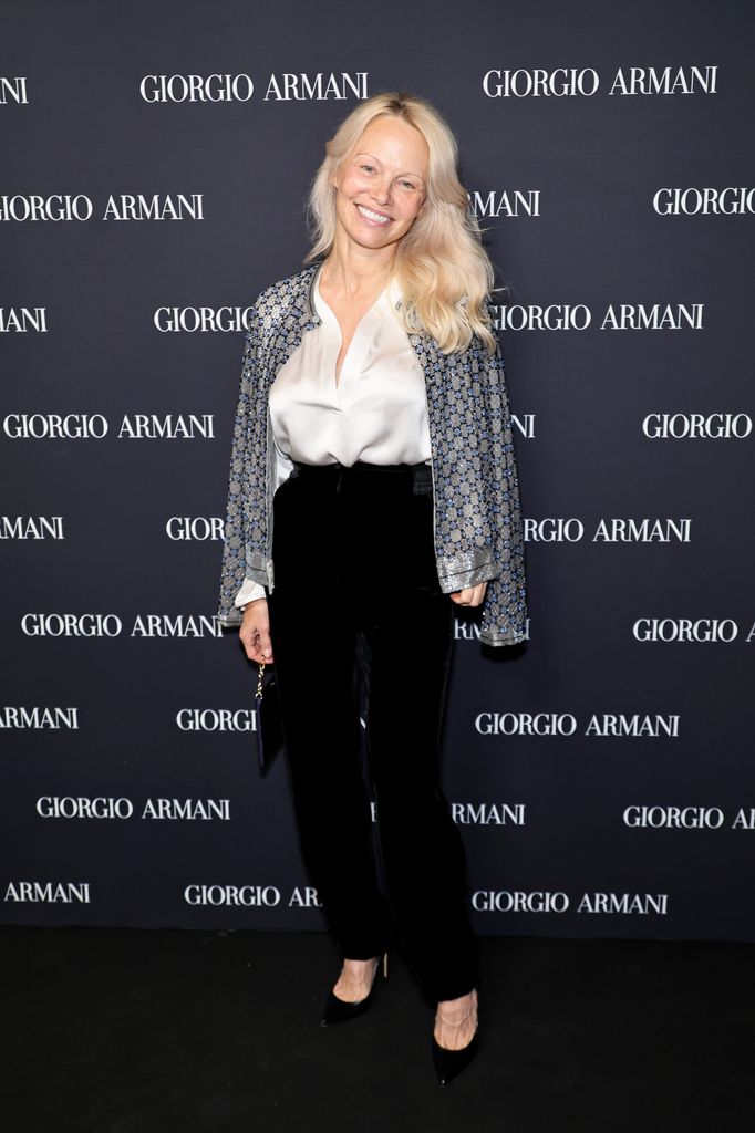 Pamela Anderson stunned at the Giorgio Armani Women's SS25 Fashion Show in New York City.  