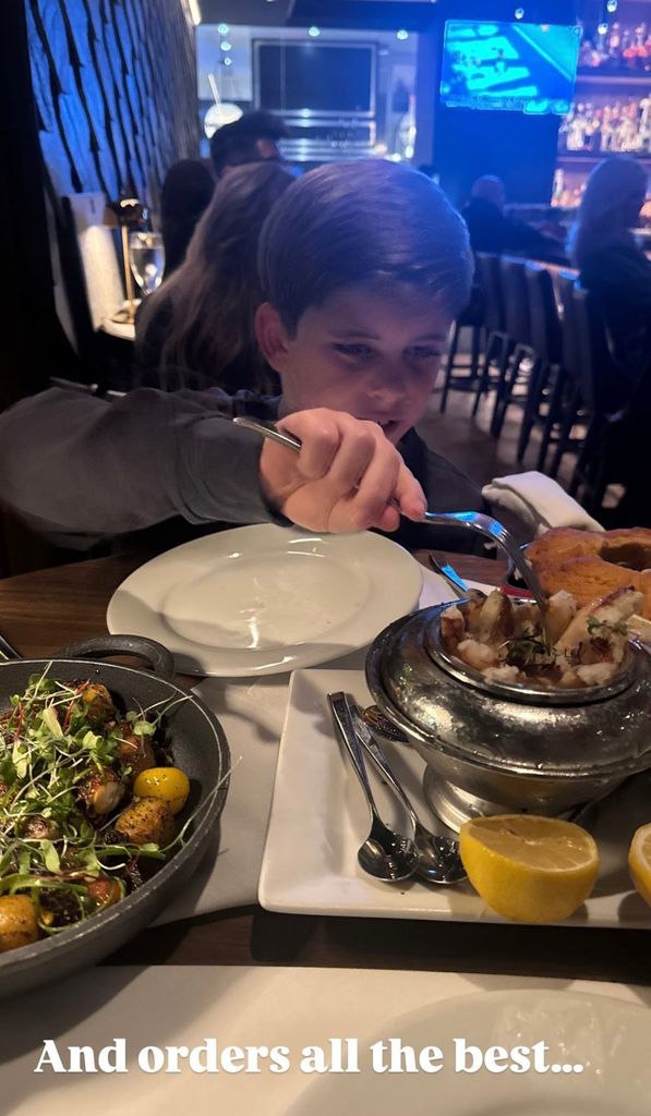 Photo shared by Christina Haack (formerly Hall) to her Stories of her son Brayden while on a mother-son dinner date