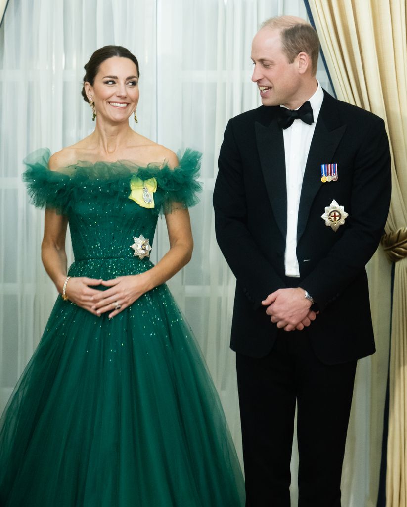 Catherine, Duchess of Cambridge and Prince William, Duke of Cambridge attend a dinner hosted by the Governor General of Jamaica at King's House on March 23, 2022 in Kingston, Jamaica.