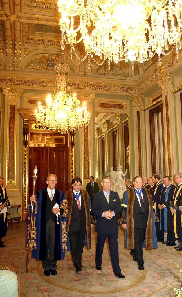 The Prince of Wales makes his way into the Court  drawing room at the Drapers Hall