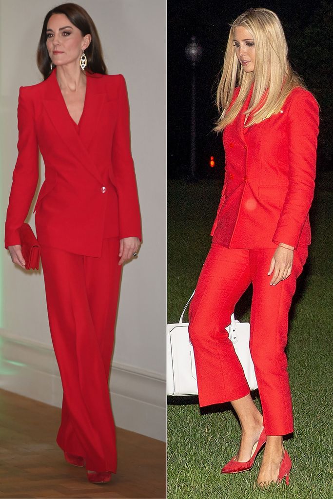 Princess Kate and Ivanka Trump match in cherry-red power suits
