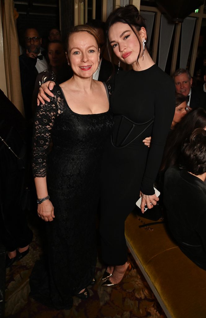 LONDON, ENGLAND - FEBRUARY 18: Samantha Morton and Lily James attend the Netflix 2024 BAFTA Awards after-party at Chiltern Firehouse on February 18, 2024 in London, England. (Photo by Dave Benett/Getty Images for Netflix)