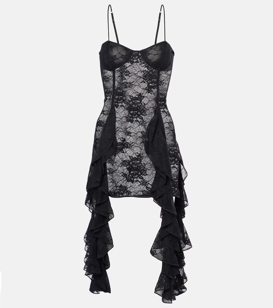 sheer lace black dress with strappy detailing
