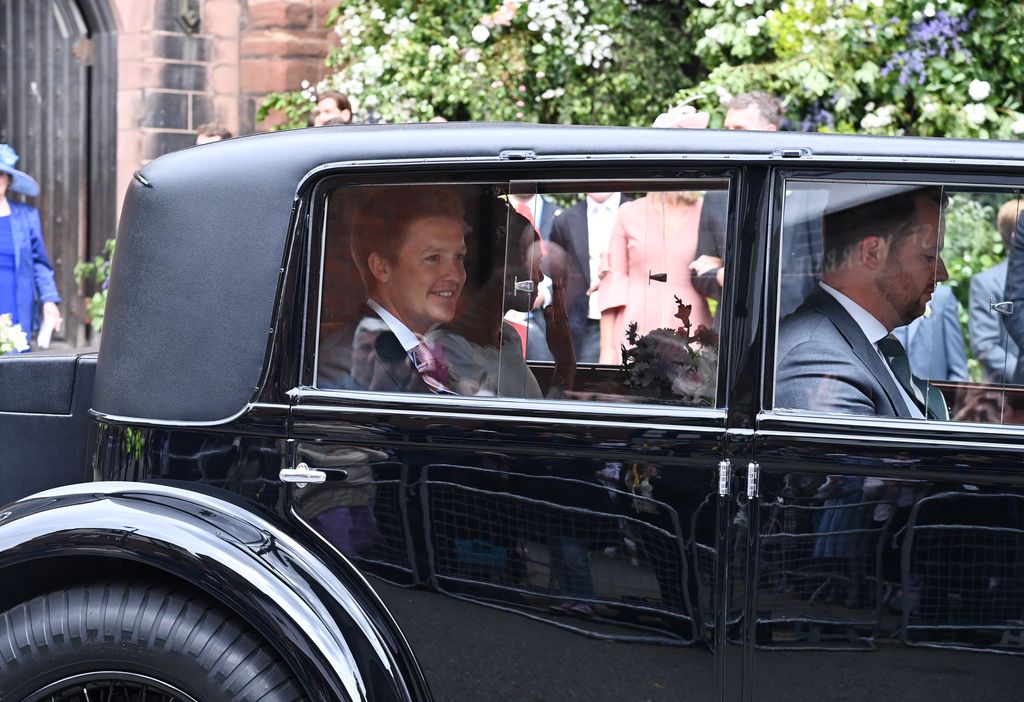 Hugh Grosvenor, 7th Duke of Westminster and Olivia Henson are chauffeured in the Bentley Motors 1930 8-Litre following their wedding