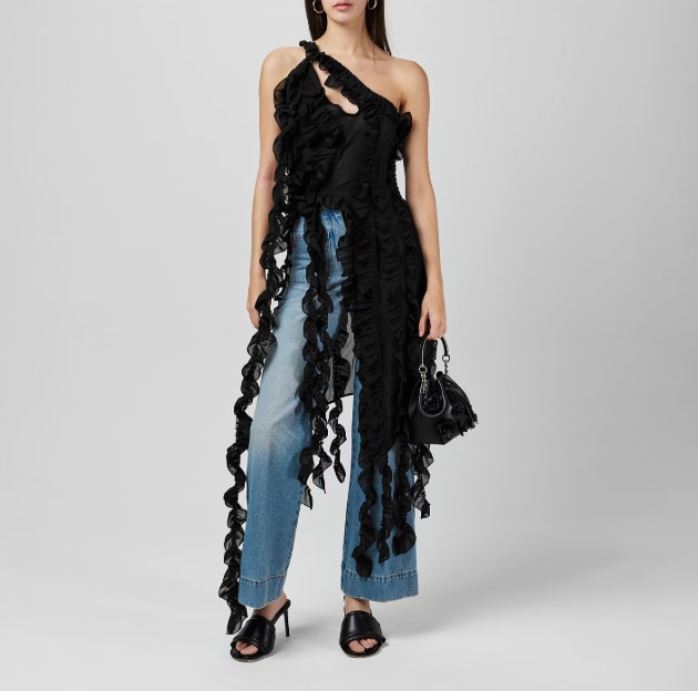 AMY LUNN RUFFLED BLACK TOP 