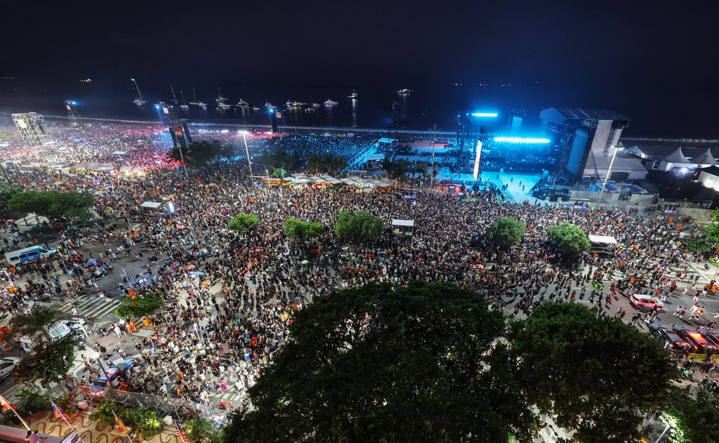 A general view of the crowd ahead of Madonna's performance at Copacabana beach on May 04, 2024 in Rio de Janeiro, Brazil.