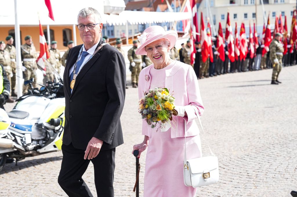 Queen Margrethe was welcomed by mayor of Sonderborg Erik Lauritzen upon her arrival at Sonderborg Harbour